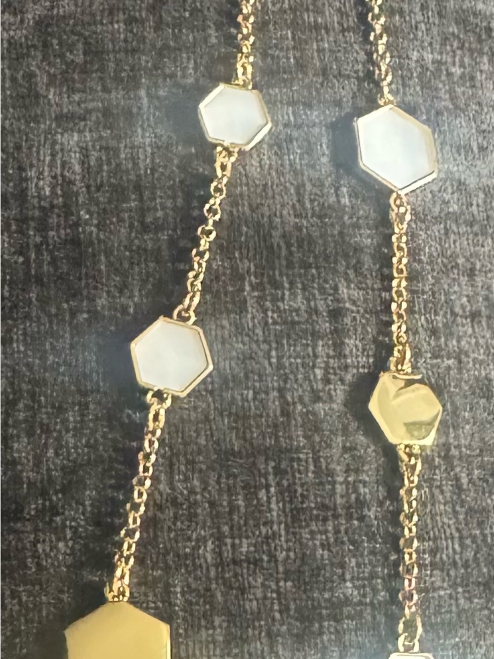 TALBOTS New With Tags Gold-Tone Hexagon Link Necklace with White Inlays
